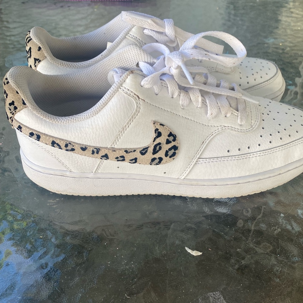 White Cheetah Print Nike Court Vision Lows